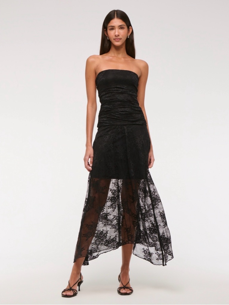 Abercrombie & Strapless Black Lace Evening Dress